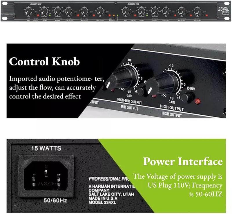 Yoidesu 234XL Crossover, Stereo 2/3 Way Mono 4 Way Crossover, Professional Sound Peripheral Equipments High Precision Stereo Crossover for Outdoor Stage Performance - Image 4